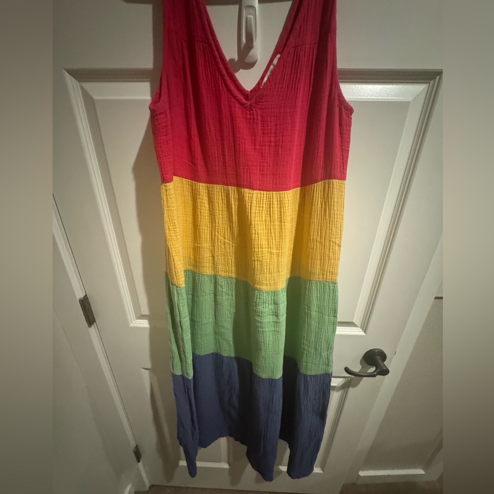 Corinne Double Cloth Rainbow Colorful Sleeveless Maxi Dress. Size Small. - Picture 5 of 10